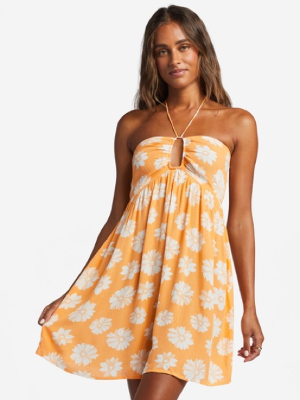 Billabong Orange Strapless Floral Mini Dress